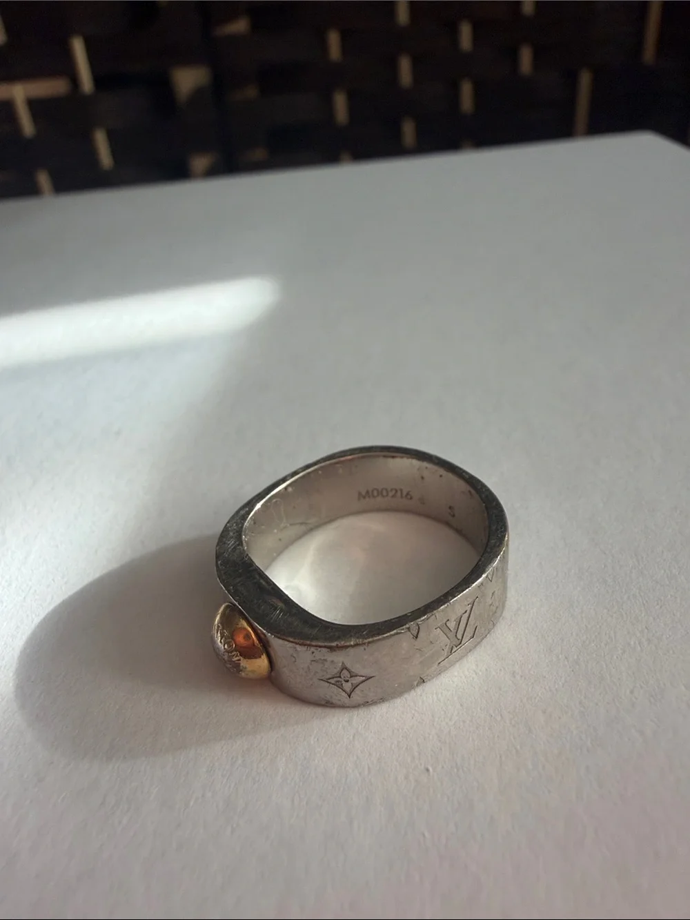 RARE Louis Vuitton Two-Tone Silver Band Ring with Gold Accent
